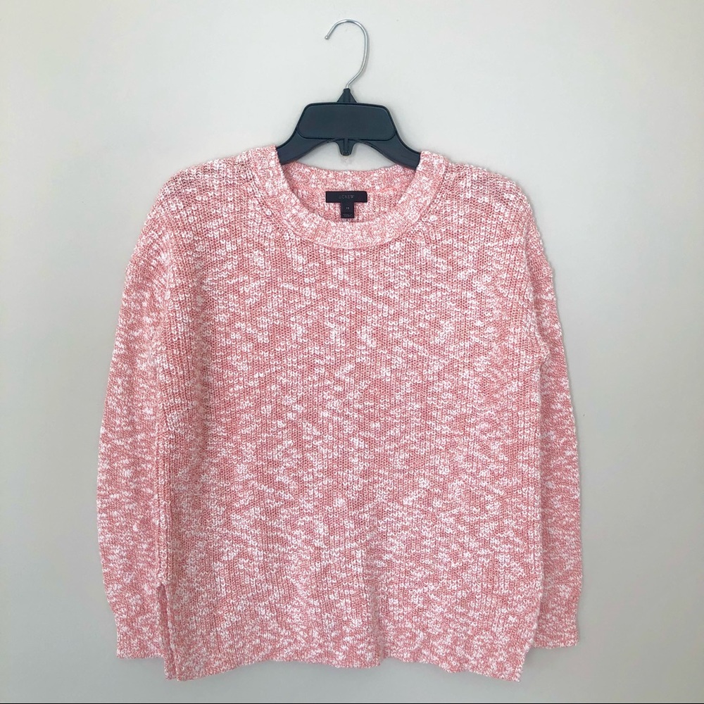 J. Crew Petal Pink Marled Crewneck Split Hem Comfort Fit Sweater Size XS